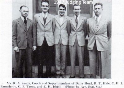 1947 Judging Team-Mr. R. A. Sandy, Coach and Superintendent of Dairy Herd, R.T. Hale. C.H.L. Fauntleroy, C.F. Trent, and E.H. Isbell. (Photo by Agr. Exp. Sta.)