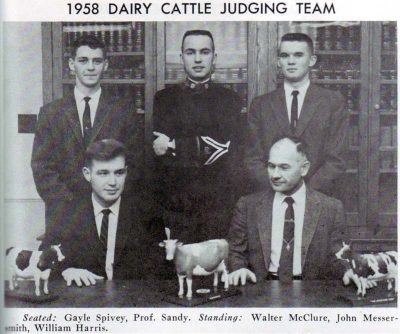 1958 Judging Team-Seated: Gayle Spivey, Prof. Sandy. Standing: Walter McClure, John Messersmith, William Harris.