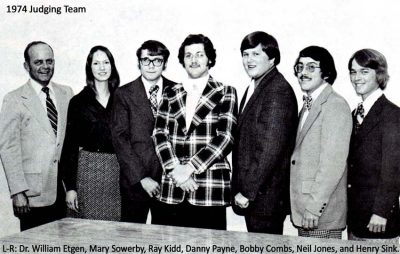 1974 Judging Team-Dr. William Etgen, Mary Sowerby, Ray Kidd, Danny Payne, Bobby Combs, Neil Jones, and Henry Sink