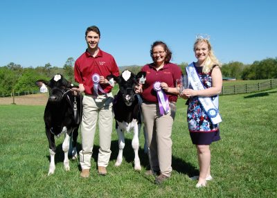 Novice Fitting Champions: L-R Will Boyd-Reserve Novice Fitting Champion; Lizzie Funkhouser- Novice Fitting Champion; Cassidy Lam-Virginia Dairy Princess