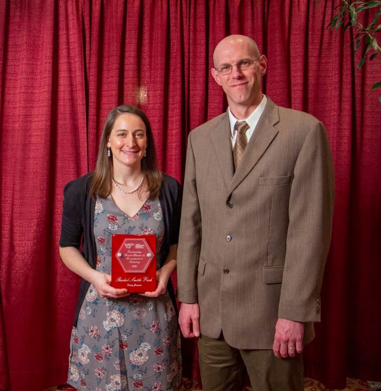 Rachel Fink, recipient of the Dairy Science's 2019 Outstanding Recent Alumna in Government or Industry, pictured with Dr. Ben Corl, Interim Department Head.